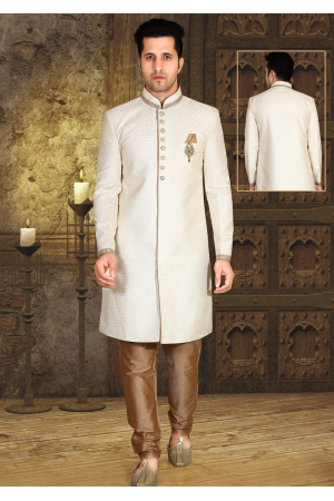  Off White with Gold Color Designer New Indo Western Sherwani